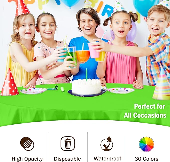 Exquisite 12-Pack Premium Plastic 84-Inch Round Tablecloth, Lime Green