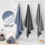 Homaxy Premium Kitchen Towels(18”x 28”, 6 Pack), Large Cotton Kitchen Hand Towels, Flat and Terry Dish Towels, 380 GSM Highly Absorbent Tea Towel Set with Hanging Loop, Navy Blue/Grey/Black