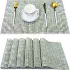 PIGCHCY Elegant Placemats Set of 6 Blended Woven Heat Resistant Durable Placemats Washable Easy to Clean Table Mats for Dining Room and Decorate (Colorful Green)