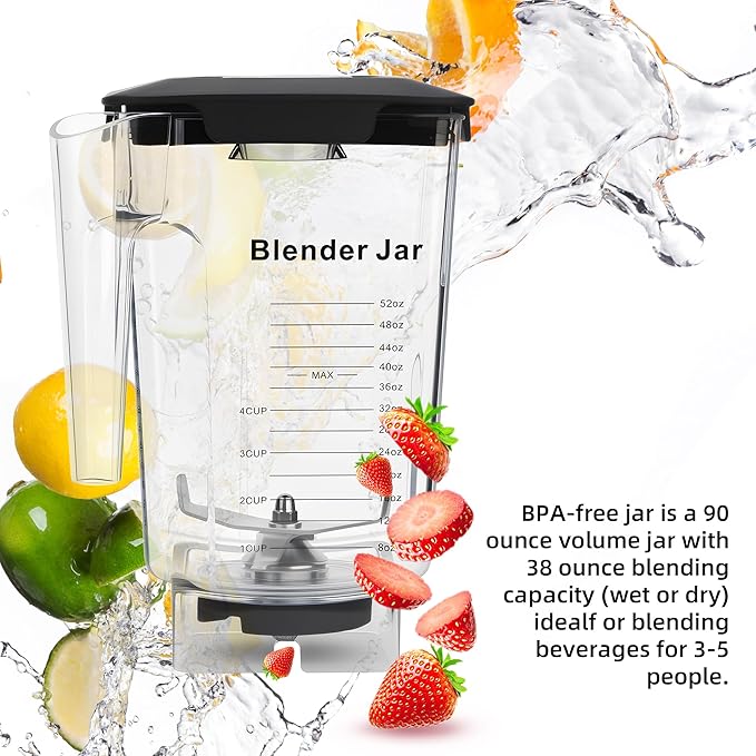 90 oz Replacement Jar Compatible with Blendtec Blender, Container Pitcher Fits All Consumer and Commercial Models, Includes Blade and Lid