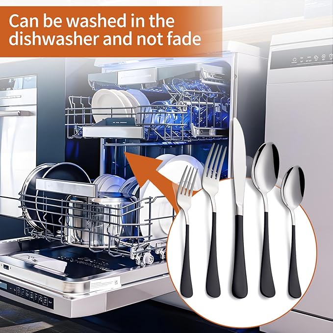 20 Piece Black 18/0 Flatware Utensil Set for 4, Include Dinner Knife,Dinner Forks,Dinner Spoons,Salad Forks,Teaspoons,Silverware Set for 4, Dishwasher Safe