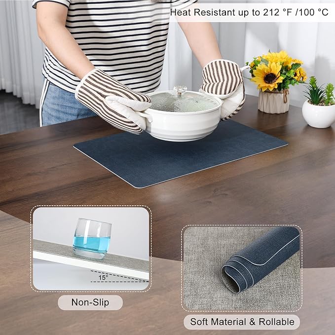 Myir JUN Placemats Dual Sided, Faux Leather Place Mats Set of 6 Indoor Placemat for Dining Table Outdoor Place Mat Manteles Individuales Square Non-Slip Washable Table Mats (Gray Blue, Set of 6)