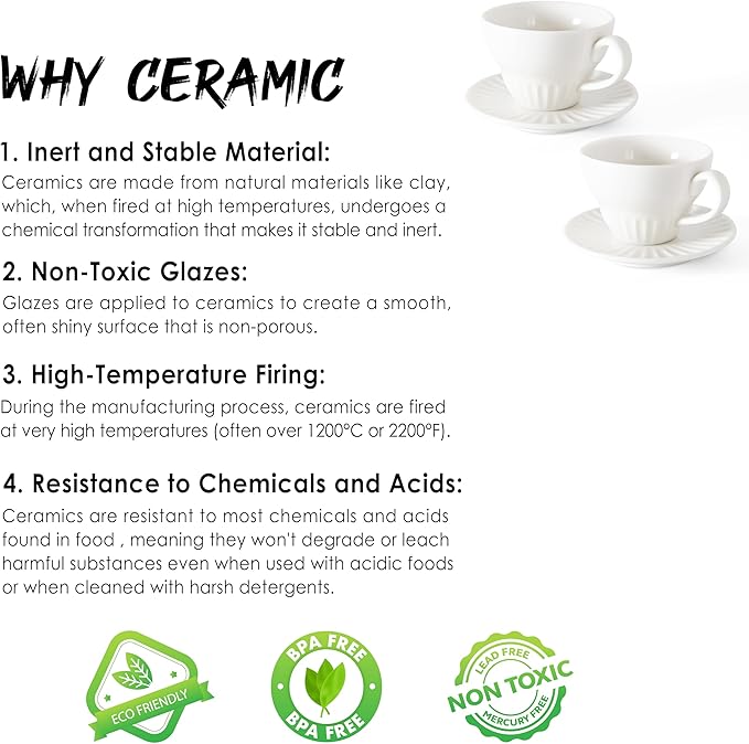 2 oz White Espresso Cups Set of 2, Ceramic Cappuccino Cups with Saucers, Durable Porcelain Tea Set & Modern Coffee Cup Collection, Coffee Lover Gifts