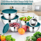 LIANYU 6 Piece Stainless Steel Mixing Bowls, Large Metal Bowls with Airtight Lids Set, 7 & 3.5 & 2.5 QT 2 & 1.5 & 1QT, Kitchen Nesting Bowls for Cooking Prepping Food Storage, Dishwasher Safe, Blue