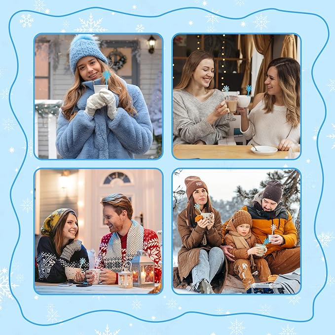 30 Pcs Snowflake Swizzle Sticks Coffee Frozen Stirrers Glitter Winter Stir Sticks Reusable Cocktail Drink for Hot Cocoa Chocolate Bar Supplies(Snowflake)