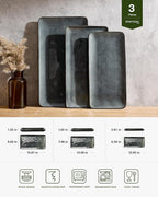 famiware Serving Platter, Rectangular 15.67/14.1/12.6inch Serving Dishes for Entertaining, Dishwasher Safe, Stoneware Serving Trays for Party, Food, Turkey, Snack, Cheese, Reactive Glaze, Deep Forest