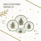 Spode Christmas Tree 5-Piece Holiday Dinnerware Set - Festive Earthenware Tableware Collection with Plates, Teacups, Saucers - Microwave, Dishwasher Safe - Christmas Dinnerware & Holiday Tableware