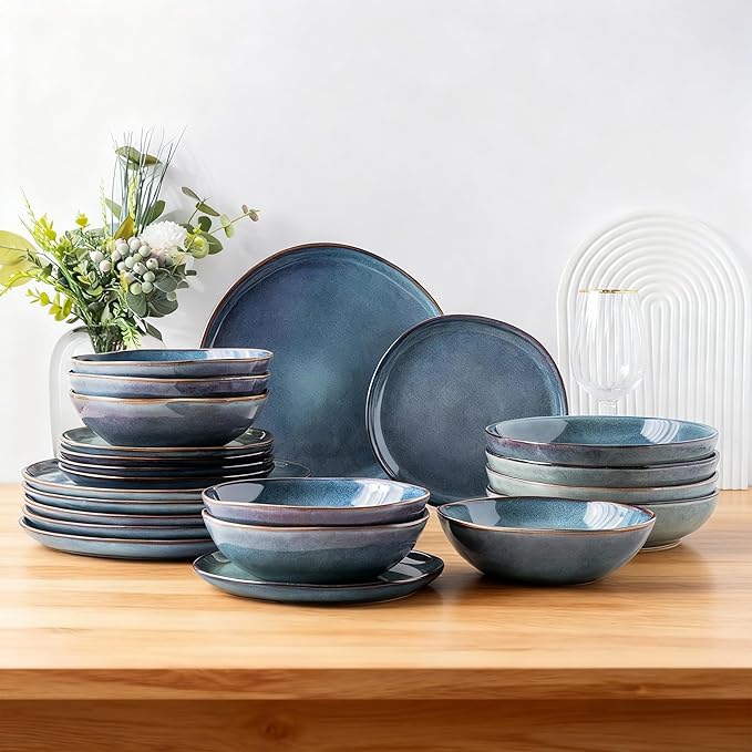 AmorArc Ceramic Dinnerware Sets,Handmade Reactive Glaze Stoneware Plates and Bowls Set,Highly Scratch Resistant | Dishwasher & Microwave Safe Dishes set,Service for 6 (18pc)