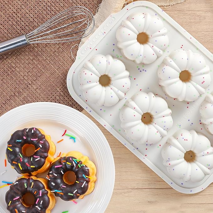 Mini Fluted Tube Cake Pans for Baking with Metal Reinforced Frame, 2Pcs Silicone 6-Cavity Mini Flan Molds, Nonstick Baking Mold for Cupcake, Brownie, Donuts, Cornbread, Jello