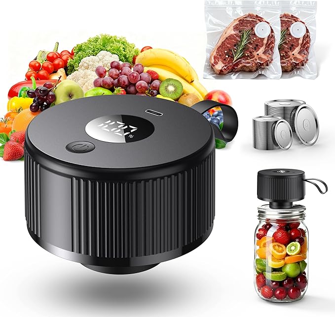 Upgraded 3-in-1 Electric Mason Jar Vacuum Sealer Kit for Mason Jars, Food Savers & Containers | Food Preservation System for Kitchen | Ideal for Canning Jams, Pickles, Dry Foods, Grains & Leftovers