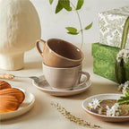 Sweese 6 Ounce Cappuccino Cups with Saucers, Porcelain Double Espresso Cups Set of 4 - Gray