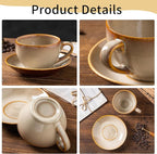 Porcelain Coffee Cup with Saucer Spoon, Vintage Design Ceramic Latte Art Cappuccino Barista Espresso Tea Cup with Saucer (11.6 oz, 350ml, Honey Pomelo Yellow)