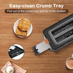 Mecity 4 Slice Toaster, Long Slot Toaster With Warming Rack, Bagel/Defrost/Reheat Functions,Warming Rack, Crumb Tray, 6 Browning Settings, Extra Wide Long Slots, Stainless Steel, 1300W,Grey