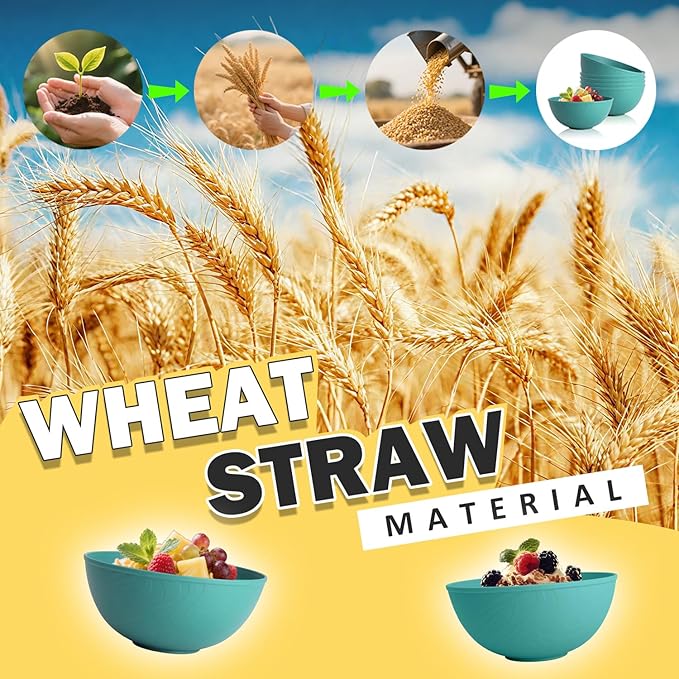 40 OZ Wheat Straw Bowl Sets, 6 PCS Unbreakable & Lightweight Salad Bowls, Microwave & Dishwasher Safe, BPA-Free, Kitchen Bowl Set for Serving, Soup, Oatmeal, Fruit, Noodles, Green
