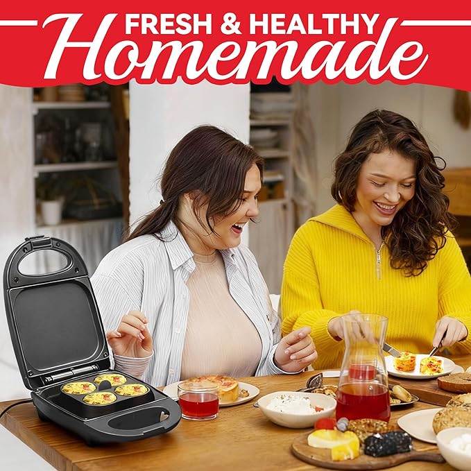 Egg Bite Maker with 2 Silicone Egg Molds for Breakfast Sandwiches, Breakfast Maker, Omelet Pan, Healthy Snacks or Desserts, Black