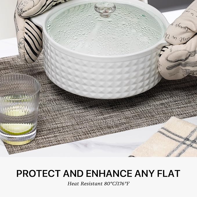 LEXMORE Placemats Set of 8 Vinyl/Plastic Woven Place Mats for Kitchen Table Indoor/Outdoor Washable Placemat Wipeable Dining Table Mats(Cappuccino)