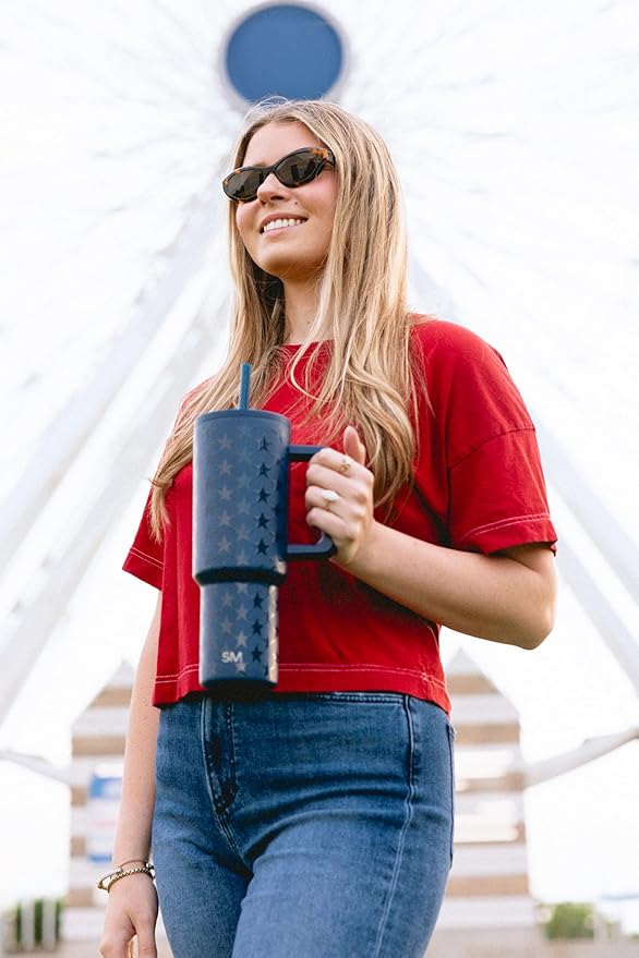 Simple Modern 4th of July 40 oz Trek Tumbler with Handle and Straw Lid | Cup Holder Friendly Insulated Stainless Steel Travel Mug | Stars Navy
