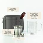 Travel Glass Pour Over Coffee maker Set 4pcs (Gray) | 18/2 Stainless Steel Filter Dripper and Lid | BPA Free Borosilicate Glass Mug | Paperless Drip Coffee Maker Pour Over For Coffee Lovers