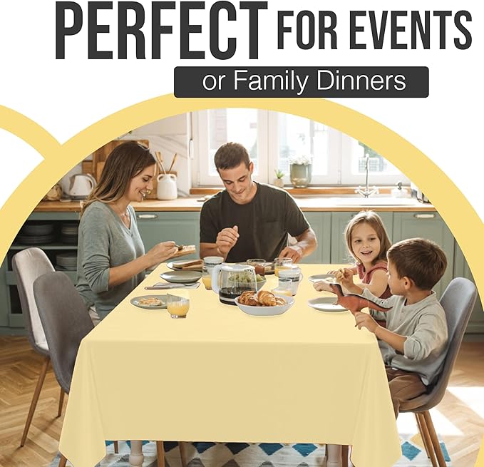 Exquisite 66% Thicker Premium Plastic Table Cloth Rectangle Table Cover 0.5 Mil 12 Pack Light Yellow Table Cloth 54 Inch x 108 Inch Disposable Tablecloth Won't Tear Easily Like Cheap Thin Brands