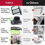 Fullstar Mandoline Slicer for Kitchen, Fruit Cutter, Cheese Grater, Cucumber Slicer, Veggie Spiralizer, Food Cutter & Kitchen Gadgets with Safety Glove (11 in 1, Stainless Steel)