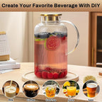 Glass Pitcher with Lid, 100 oz/ 3 Liter Classic Vertical Stripes Water Pitcher,Glass Water Carafe for Cold Brew, Coffee, Lemonade, Iced Sun Tea,Beverage, Milk, Heat Resistant