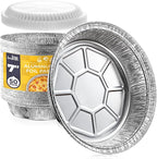 Fit Meal Prep 50 Pack 7" Round Aluminum Foil Pans with Clear Dome Lids, Pie Tins Disposable 7 inch with Lids, Take Out Containers, Freezer Oven Safe Aluminum Baking Pans for Storing, Cooking, Storage