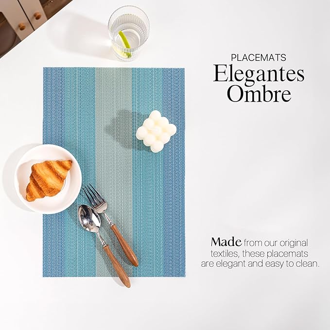 LEXMORE PVC Woven Placemats 4 PCS Wipeable Indoor/Outdoor Table Mats Washable Vinyl Place Mats for Dining Table, Set of 4-Ocean Geode