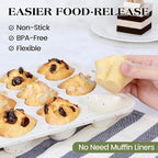 2 Pcs Heart Shaped Muffin Pan with Metal Reinforced Frame 12 Cup Nonstick Silicone Heart Cake Mold for Baking 2.5 Inch Cupcake Tray (Cream)