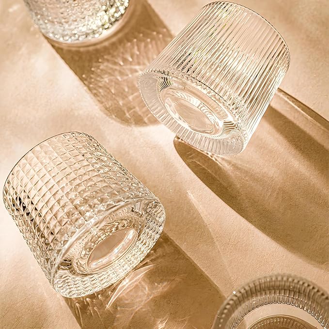 Crystal Whiskey Glasses 5 OZ Set of 3, Rotatable Old Fashioned Glasses, Tumbler Rocks Bar Glass for Drinking Bourbon, Scotch, Cocktails, Cognac（Larger Size）