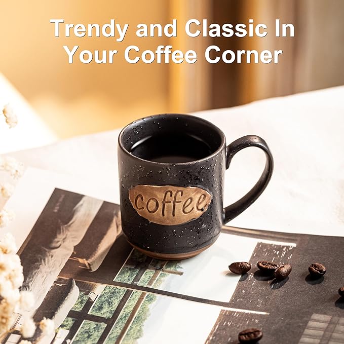 LYEOBOH Coffee Cups, Tea Cup, Espresso Cups, Coffee Mugs Set of 6, 3 oz Ceramic Espresso Cups, Cute Mini Demitasse Cups with Handle for Coffee Bar & Home Microwave & Dishwasher Safe, Black