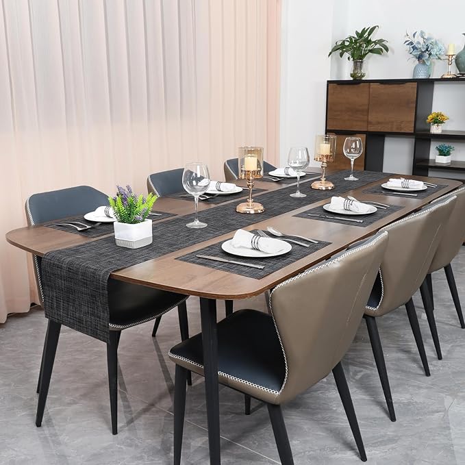 Myir JUN Placemats Set of 4, Vinyl Woven Placemats Place Mats Indoor Set of 4 Washable Table Mats Non-Slip Place mats for Dining Table (Dark Gray-Black, Set of 4)