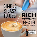 Zulay Kitchen Milk Frother Handheld Electric Whisk with AA Duracell Batteries – Durable Drink Mixer for Coffee, Lattes, Cappuccinos & More - Metallic Blue
