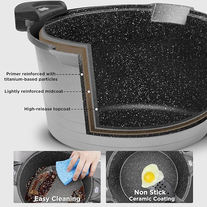 ROSSETTO 8.5QT Pasta Pot with Strainer Lid, 11'' Cast Aluminum Nonstick Multipurpose Stock Pot Spaghetti, Self-Draining Cooking Pot with Insulated Handles for Soup, and Boiling