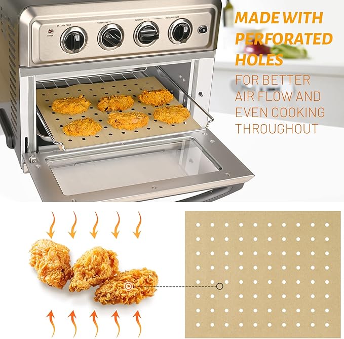 WMKGG 100 PCS Air Fryer Oven Liners, 13 x 12 inch Perforated Rectangular Parchment Paper Disposable Liners for Ninja Foodi, XL Air Fryer, Cuisinart, Breville Toaster Oven
