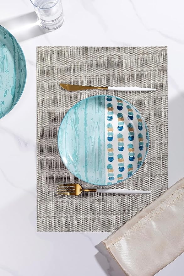 LEXMORE PVC Woven Placemats 8 PCS Wipeable Indoor/Outdoor Table Mats Washable Vinyl Place Mats for Dining Table, Set of 8-Cappuccino