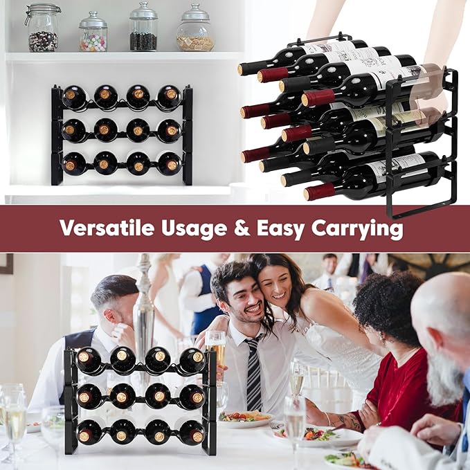 Stackable Wine Rack Countertop, Sturdy Bottle Holder Freestanding for Cabinet, 3 Tier Small Tabletop Wine Holder Stand, Wire Bottle Rack Metal Storage Organizers