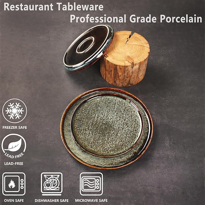 Appetizer plate Porcelain Dinner Plates Set of 4,for Main Dish,Steak,Bread,Risotto,Pasta,Salad - Microwave,Oven and Dishwasher Safe,Scratch Resistant durable,9.84 Inch Black