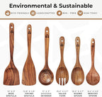 Wooden Spoons for Cooking – Wooden Kitchen Utensils Set, 6 Pcs Teak Wood Utensil Set – Comfortable Grip Non–Stick Wooden Cooking Utensils - Kitchen Gifts for Women Men, Cooking Gifts for Men Women