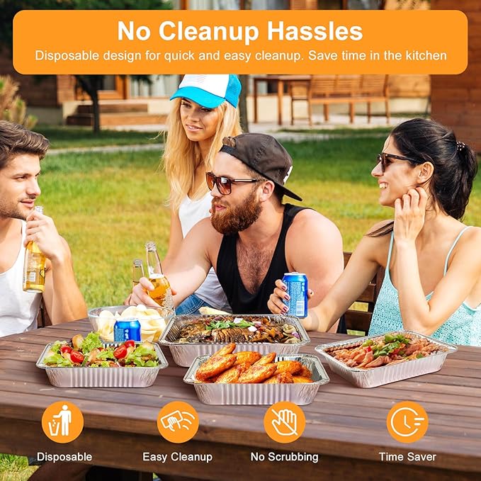 35 Pack 9×13 Disposable Aluminum Pans with Lids(25pc) & 8×8 Aluminum Foil Pans(10pc),Tin Foil Pans Kit Comes with Baking Parchment and Oil Sprayer.