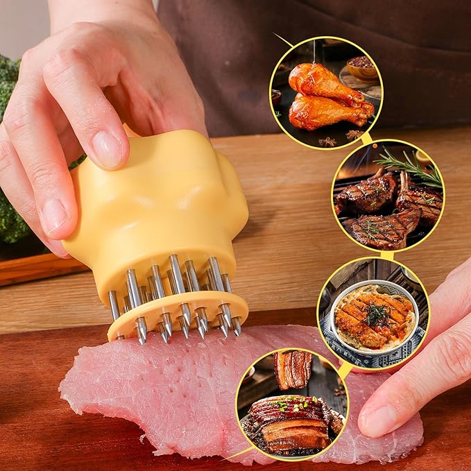Meat Tenderizer Tool Stainless Steel Thickened Sharp Needle Makes Steak & Chicken Tender Easily, Heavy Duty Kitchen Cooking Gadget for Tenderizing Beef, Pork, Veal