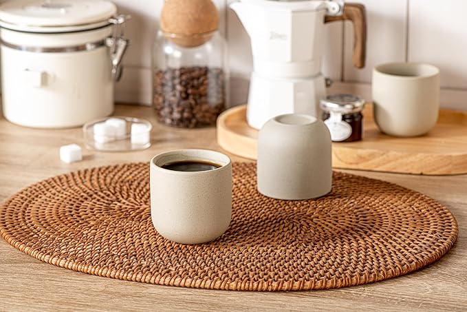 Espresso Cups Set of 4,Double Espressos Shot Cup,4 oz Ceramic Demitasse Cups,Small Coffee Cups,Tea Cups Set of 4,Espresso Accessories (Natural Beige, S)