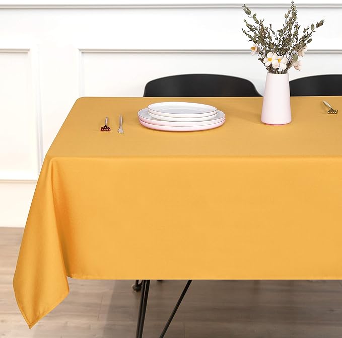 sancua Rectangle Tablecloth - 70 x 70 Inch - Stain and Wrinkle Resistant Washable Polyester Table Cloth, Decorative Fabric Table Cover for Dining Tables, Buffet Parties and Camping, Gold