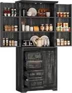DWVO Kitchen Pantry Storage Cabinet with Barn Door, Tall Storage Cabinet with 4 Drawers and Adjustable Shelves, Versatile Storage for Living Room, Dining Room or Hallway, Drak Oak