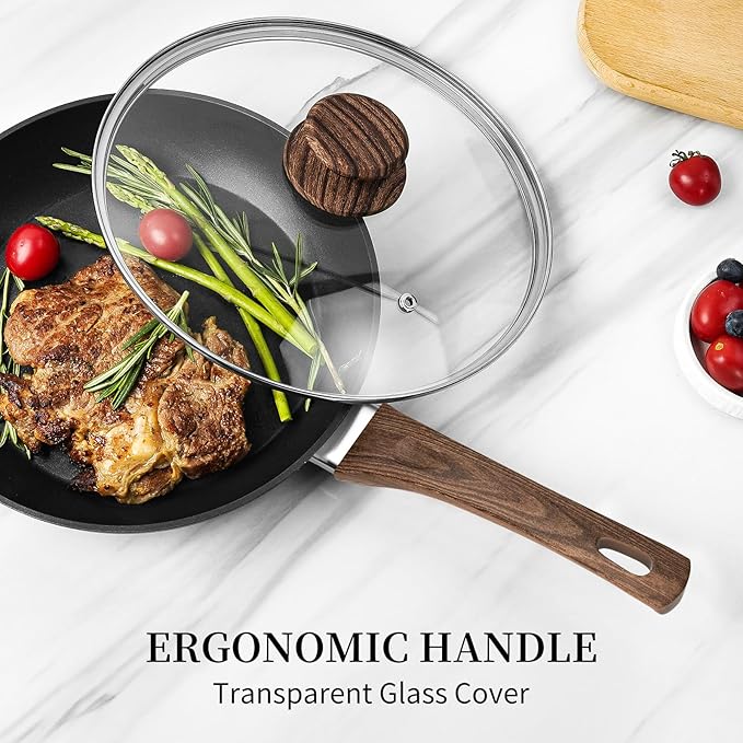 Frying Pan Set With Lids - Non Stick Frying Pans Set 3 Pcs, Nonstick Skillet Pans Set Egg Omelette Pan W/Lid, PFOA Free, Induction Non Toxic Cooking Black Pan Set