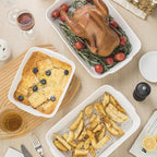 Casserole Dishes for Oven, Ceramic Baking Dishes Set of 3 with Roasting Racks, Rectangular Lasagna Pan with Handles for Baking, Gift, Dinner Microwave Oven Safe (2QT/3QT/4.2QT)