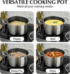 KOCH SYSTEME CS Triply Stainless Steel Pot 6 Quart, Nonstick Hybird 18/10 Stainless Steel Stock Pot with Lid, Nonstick Cooking Pots with Honeycomb Interior, Compatible with All Cooktops, Oven Safe