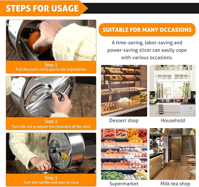 WICHEMI Commercial Vegetable Slicer Machine Manual Fruit Slicer Potato Slicer Stainless Steel Vegetable Fruit Cutter Food Slicing Machine for Potatoes Lemons Tomatoes Onions