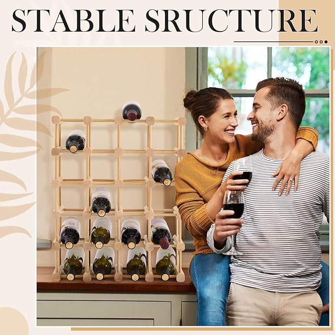 Juexica 12 Bottles Wooden Wine Rack Stackable Modular Storage Racks DIY Assembly Wine Bottle Holder for Inside Cabinet Countertop Cellar Racks(2 Pack)