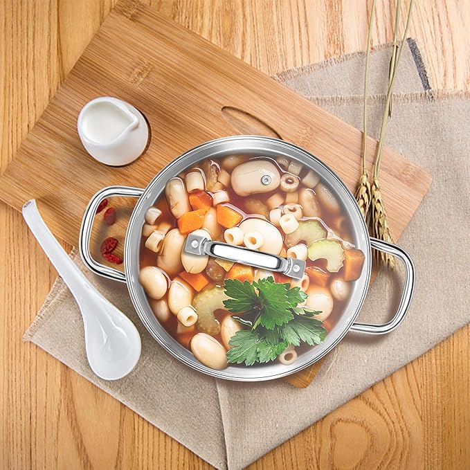 Stainless Steel Stock Pot 4 Quart, Homikit Induction Stockpot with lid for Soup Pasta Sauce Cooking Simmering, Tri-ply Heavy Bottom Compatible with All Stove, Dishwasher Safe