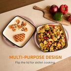 Bruntmor 2-in-1 Square Enamel Cast Iron Dutch Oven Baking Pan with Handles, Purple Baking Pans Set with Cast Iron Skillet, Braising Pan for Casserole Dish with lid, Oven Safe